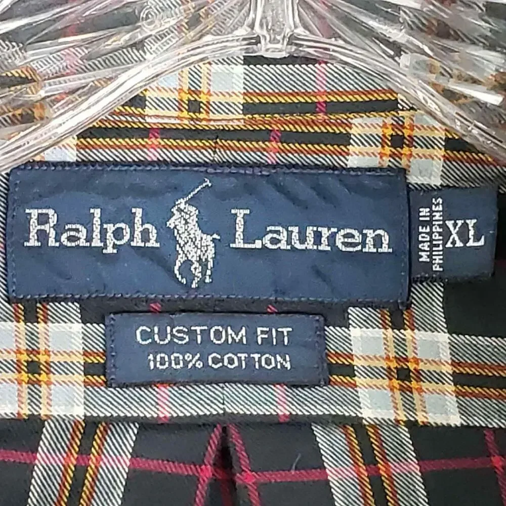 Polo Ralph Lauren Oxford Shirt Mens Size XL Black Multicolor Plaid Button Down